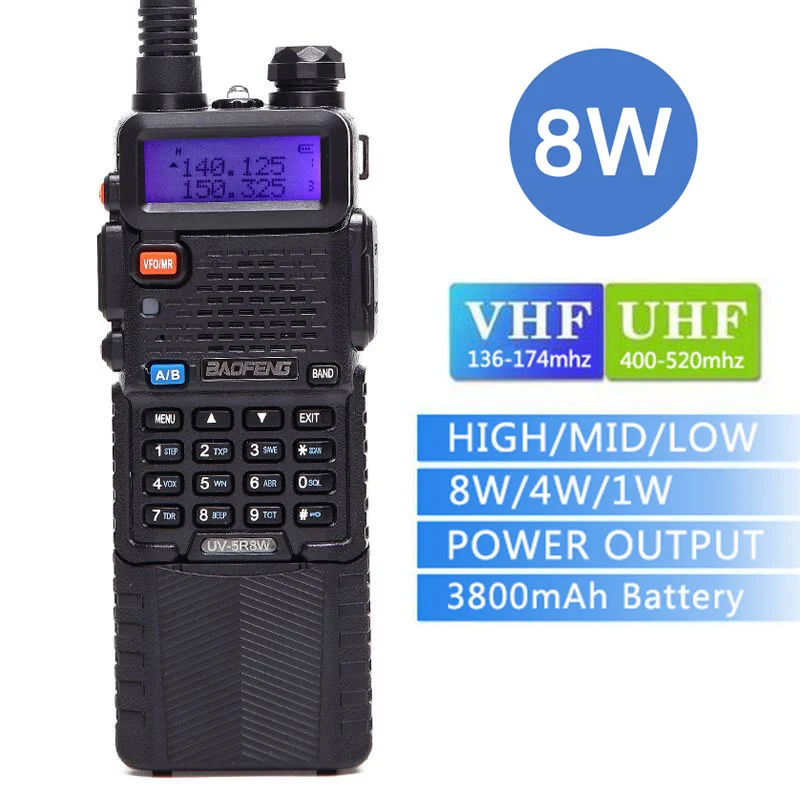 Baofeng UV-5R8W рация 3800 мАч батарея Tri-power 8 Вт/4 Вт/1 Вт двухстороннее радио 10 км двухдиапазонный УКВ и УВЧ СВ радиостанция - Цвет: 8W 3800mAh