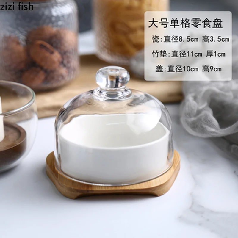 Ceramic Covered Glass Bowl Bakeware Pudding Cup Separated Fruit Plate Creative Snack Plate Snack Snack Candy Dish