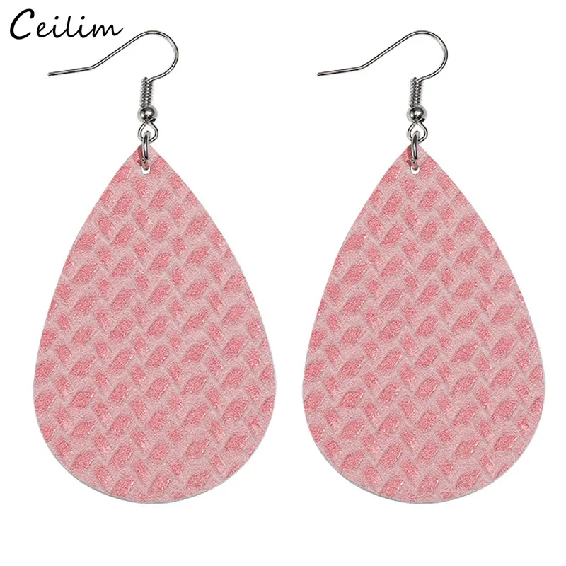 

2019 Trendy Big Long PU Leather Earring for Women Chic White Black Pink Teardrop Water Drop Earrings Statement Boho Jewelry