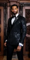 Shinny Sequin Black Mens Suits For Wedding 2 Pieces Set Customized Groom Tuxedos Slim Fit Male Prom Blazer Terno Masculino 2