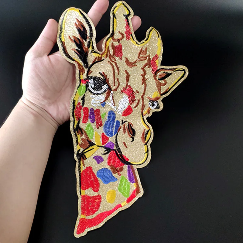 

Large Patch Giraffe Sequins Christmas gift deal with it Sew on Patches for clothing Strange things Badge Clothes Stickers