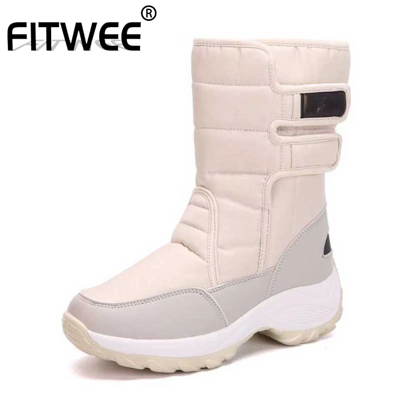 

FITWEE 4 Colors Round Toe Daily Casual Snow Boots Thick Bottom Zipper Fashion Mid Calf Boots Women Botas Footwear Size 35-42
