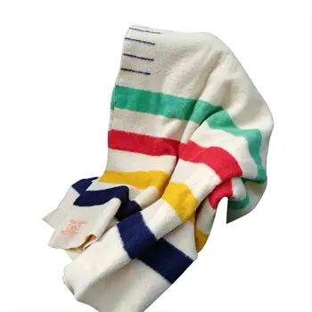 

Striped Wool Blanket Soft Nap Cover Fleece Bedspread Thicken Sleeping Blanket Portable Travel Airplane Blankets For Home Office