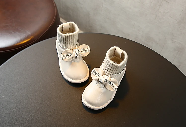 Осенне-зимняя детская спортивная обувь для детей 0-1-2-3 лет, нескользящая Повседневная теплая хлопковая обувь с бантом для девочек