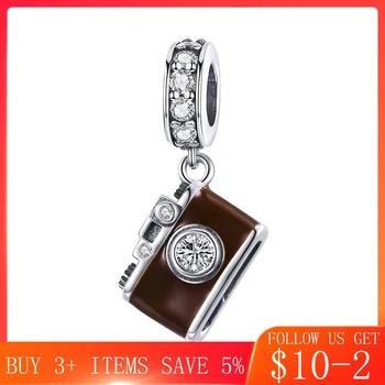 

CodeMonkey Genuine 925 Sterling Silver Camara Brown Enamel Pendant Charm fit Charm Bracelet & Bangles DIY Jewelry Making CMC953