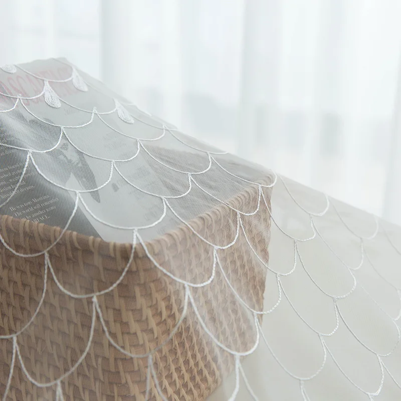 Вышивка Белый дизайн рыбные весы узор прозрачные шторы для гостиной вертикальная полоса кухня окна шторы M145-50