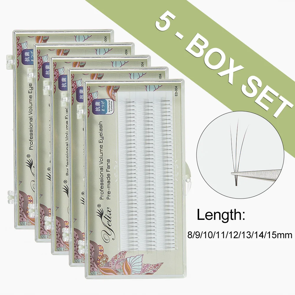 Yelix 5 cases/lot premade volume fans 2D 3D 4D 5D individual lashes extension short root pre-made fans eyelashes extension