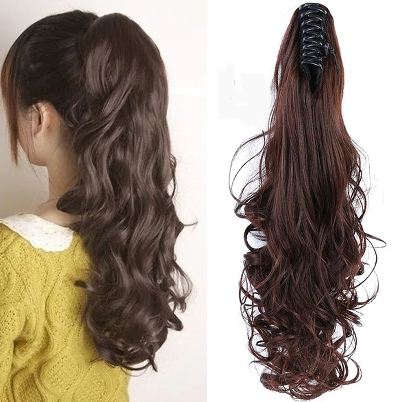 

Synthetic 24 inch Women Claw on Ponytail Clip in Hair Extensions Curly Style Pony Tail Hairpiece Black Brown Blonde Hairstyles