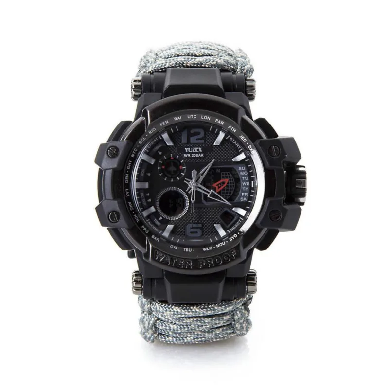 

QMXD Outdoor Camping Multi-functional Watch Survival Watch Compass Thermometer Rescue Rope Paracord Bracelet Equipment Tools Kit