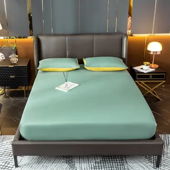 

Solid Color Bed Sheet with Elastic Bands Washed Cotton Fitted Sheet double King Full Twin Queen Bed linen home mattress cover
