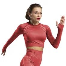 Женский шить белых линий бесшовные спорт, бег, Йога, плотно комфорт Фитнес Сексуальная блуза с коротким рукавом Йога рубашки короткий гимнастический, спортивный, для йоги Костюмы