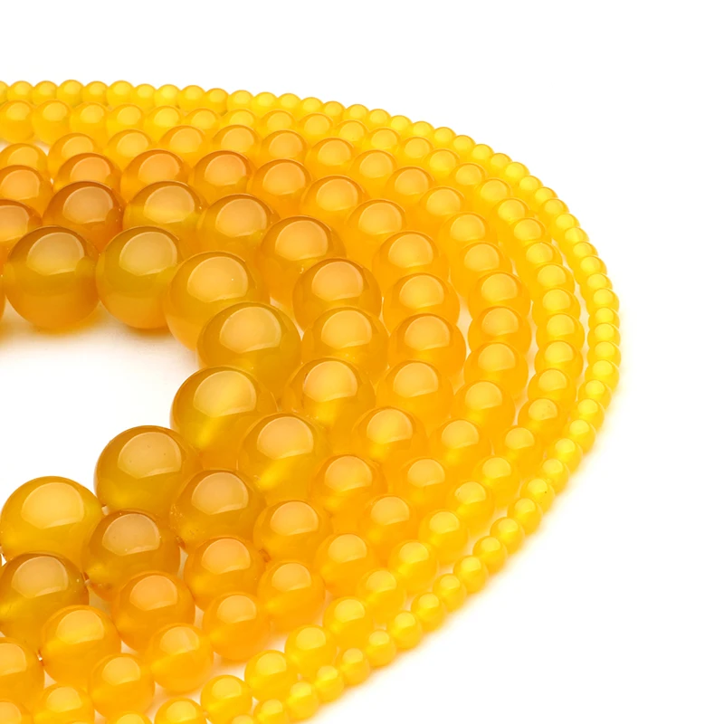 

4/6/8/10/12mm Natural Yellow Chalcedony Round Bead Smooth Scattered Beads Fashion Jewelry For Diy Bracelet Necklace Making Gift