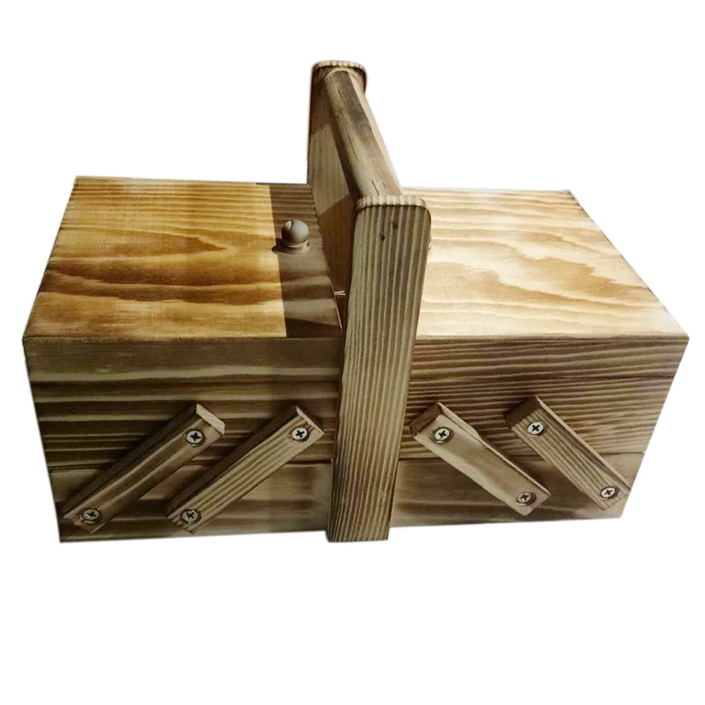 Многослойный портативный домашний дорожный Органайзер с ручкой, большой емкости, швейная коробка, потрепанная винтажная деревянная коробка для хранения