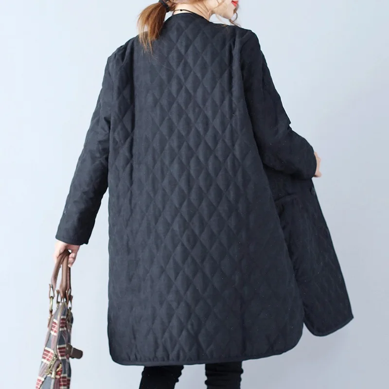 

Large Size Dress 2019 New Style Winter Loose-Fit Mid-length Cotton Coat Cardigan Artistic Solid Color Thin Cotton Overcoat