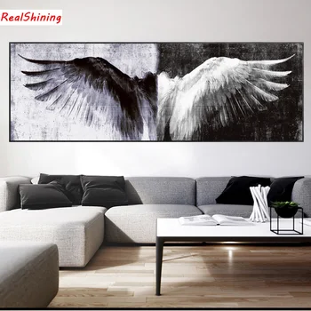 

Large size 5D Diy Diamond Painting Cross Stitch full round/Square Diamond Embroidery Black and white wings for room Decor H2498