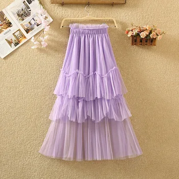 

winter Korean high waist skirt layer upon layer cake skirt irregular mesh skirt medium length skirt yarn skirt female