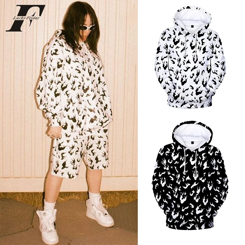 

Billie eilish hoodie sweatshirt women and men hip hop steetwear white fire and black summer Harajuku clothessweatshirt women