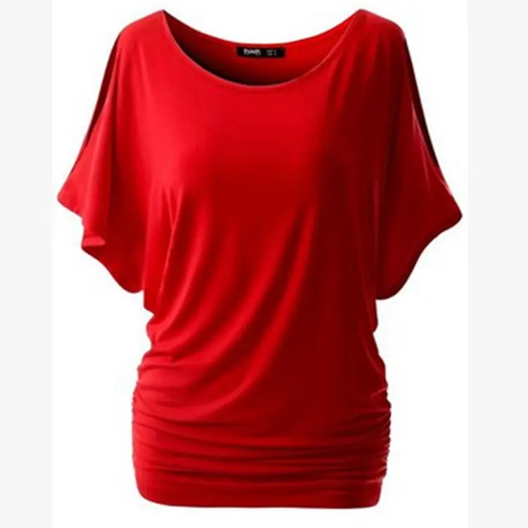 CALOFE летняя зимняя женская футболка модная футболка свободного кроя с круглым вырезом Топы со сплошным коротким рукавом женская футболка с рукавом летучая мышь - Цвет: Красный