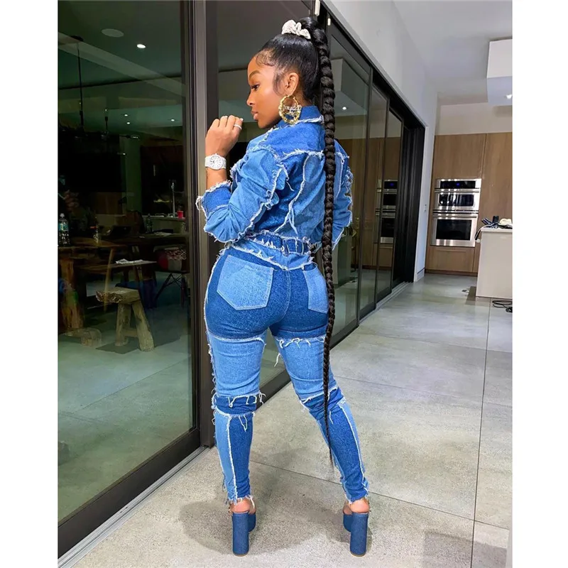 

2021 Fashion Women Jeans High Waist Ripped Destroyed Pants Denim Patchwork Bodycon Tassels Stretchy Slim Pencil Jeans Clubwear