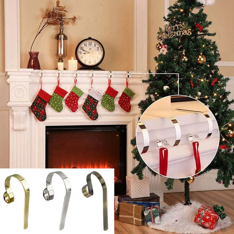 Christmas Stocking Holder Hook Fireplace Mantel Hanger Metal Hanging Hooks Multi-purpose Decoration | Обустройство дома