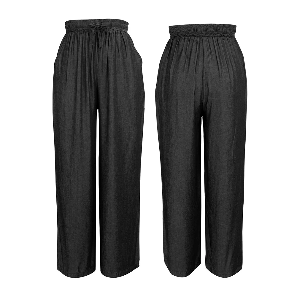 

With Pockets Autumn Winter Elastic Waist Casual Wide Leg Solid Party Front Tie Ankle Length Women Pants Soft Loose Running Sexy