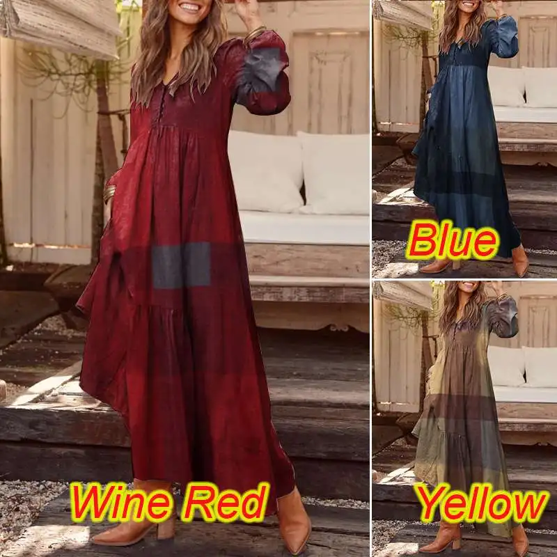 Autumn Long Sleeve Long Maxi Dress WomenPlaid Dress ZANZEA 2020 Casual Summer Sundress Loose Fashion Vestidos Party Robe