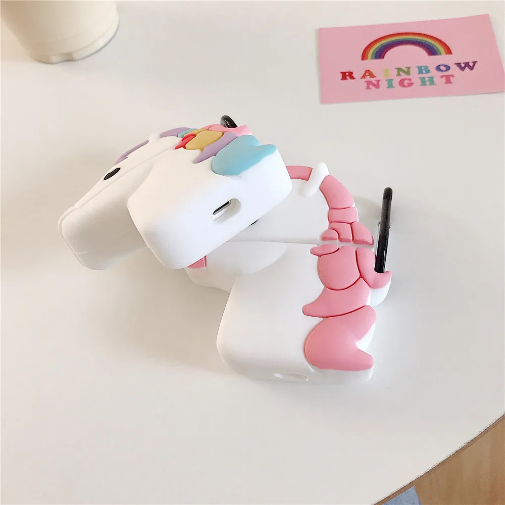 Силиконовый чехол My Little Pony для Airpods Apple милый единорог с радужной гривой мультяшный карабинный ключ звенья цепочки защитный чехол