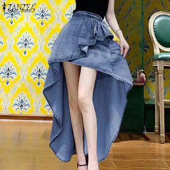 

ZANZEA 2020 Fashion Mini Asymmetrical Skirts Women Casual Solid Pockets Skirts Vintage Ruffles Faldas Female Short Skirt S-5XL