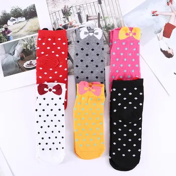 

1 Pair Bow Dot Cotton Women Short Casual Socks Pink/Yellow/Red/White Cute Girls Summer Short Ankle Socks
