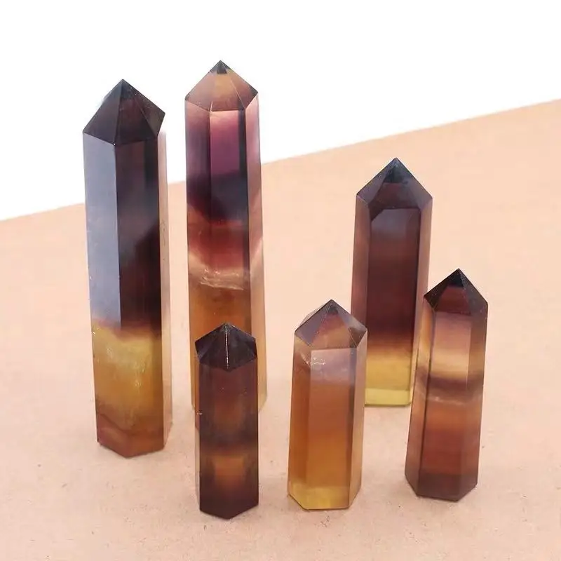 Natural Fluorite Quartz Crystal colourful fluorite wand Point Yellow Golden Fluorite Tower Polished Healing