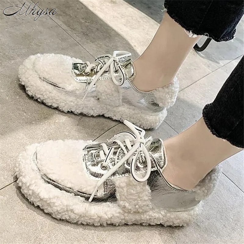 Mhysa г. Новые кроссовки Женская осенне-зимняя Студенческая Повседневная обувь на низком каблуке, бархатная обувь в горошек со шнуровкой, L1197