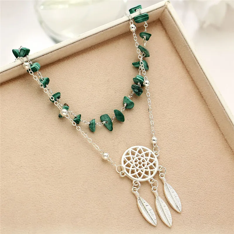 Double Layer Dreamcatcher Pendant Anklet For Woman New Geometric Bracelet Charm Anklets Jewelry Summer Party Gift