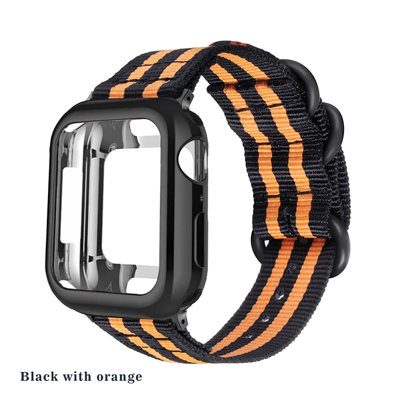 Нейлоновый спортивный ремешок+ чехол для apple watch 5, 4, 3, 2, 1 серия 42 мм, 44 мм, ремешок для Iwatch 38 мм, 40 мм, чехол для наручного браслета, аксессуары - Цвет ремешка: Black orange