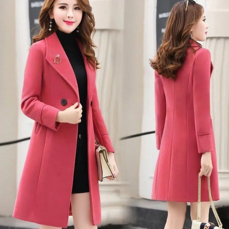 Оранжевая шерстяная куртка из хорошей ткани, пальто для женщин на осень и зиму, стиль, шерстяное пальто средней длины для женщин