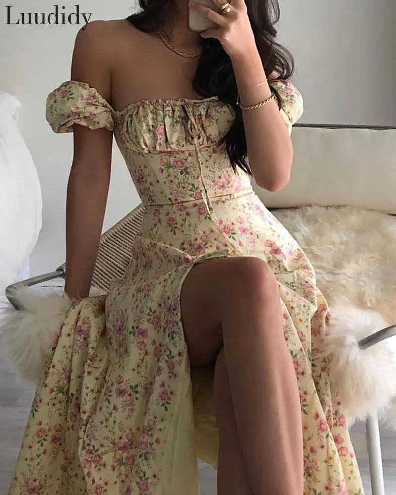 Floral Cetak Ruched Lengan Engah Tinggi 