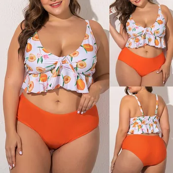

2020 Swimwear Women Sexy Two-Piece Swimsuit Milk Fruit Print Plus Size Bikini Beachwear Swimwear maillot de bain femme L42