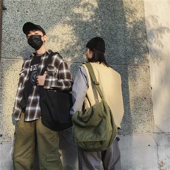 

Original design Boys' inclined cross canvas bag Japanese Department large capacity bag women's bag lazy retro student canvas bag