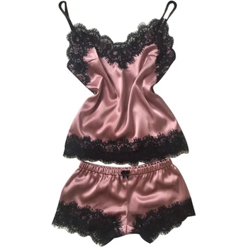 

Women Pajamas Sets Sexy Lingerie Summer Lace Sleepwear Nightwear Female Pajamas Sets V Neck Tops and Shorts Woman Clothes