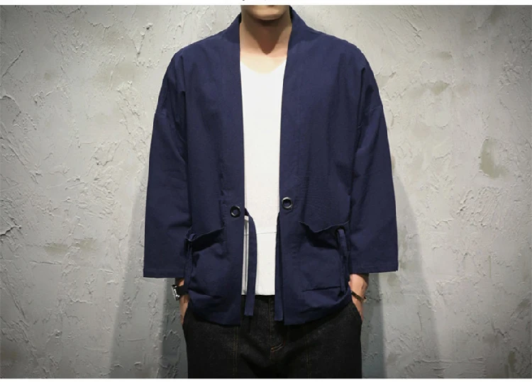 Мужская китайская футболка кунг-фу традиционное кимоно льняной халат Hanfu платье Тан костюм куртки Свободная блуза юката футболка Топы Азиатский наряд