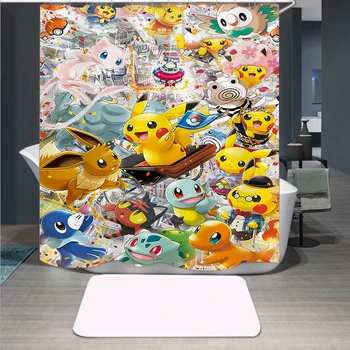 

Popular Cartoon Pikachu 3D Print Pokemon Shower Curtain Polyester Fabric Bathroom Curtain Waterproof Hook Bath Curtain 02