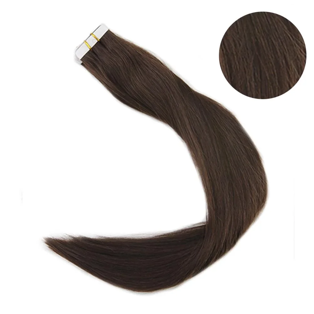 4 Medium Brown Полный блеск, сплошной цвет, лента для наращивания, человеческие волосы, 100 г, 40 шт., лента для волос, кожа, уток, машина для наращивания, Remy - Цвет: 4 Medium Brown