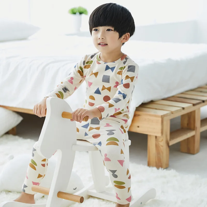 

2019 Autumn And Winter New Style Children Thermal Underwear Korean-style Pure Cotton Cartoon Children Homewear Set