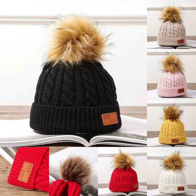 Модная женская зимняя теплая шапка с милым помпоном Skullies Beanies вязаная шапочка из хлопка Женская Лоскутная Высококачественная шапка для девочек