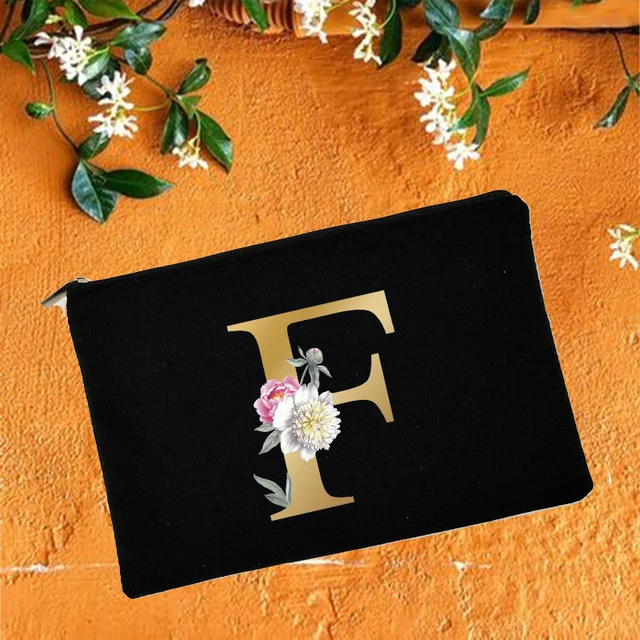 Bridesmaid Makeup Bags Floral Alphabet Print Cosmetic Case Bridal Party Make Up Pouch Necessaries Lady Tote Purse Wedding Gifts W05713-TBBK-D