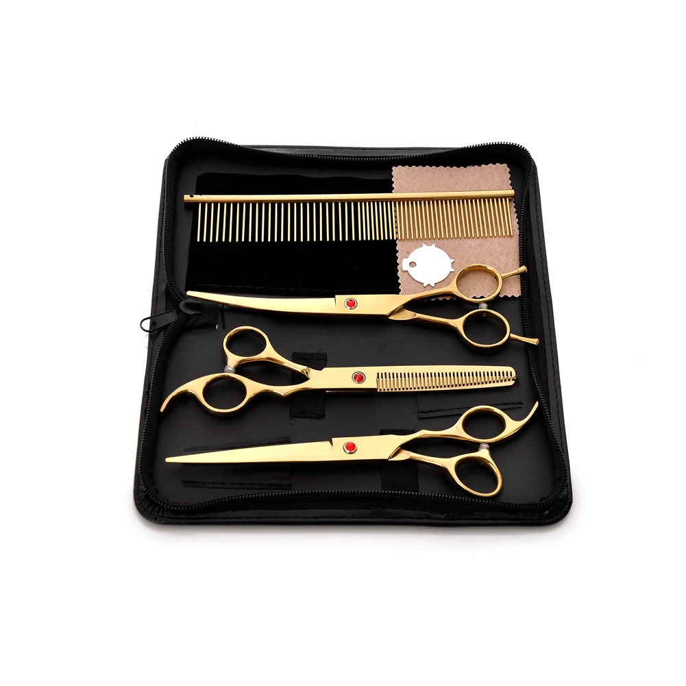 

7 Inch Scissors Dogs Flat Tooth Hair Cut Pet Care Kit Tools Electroplate Grooming Set Clippers