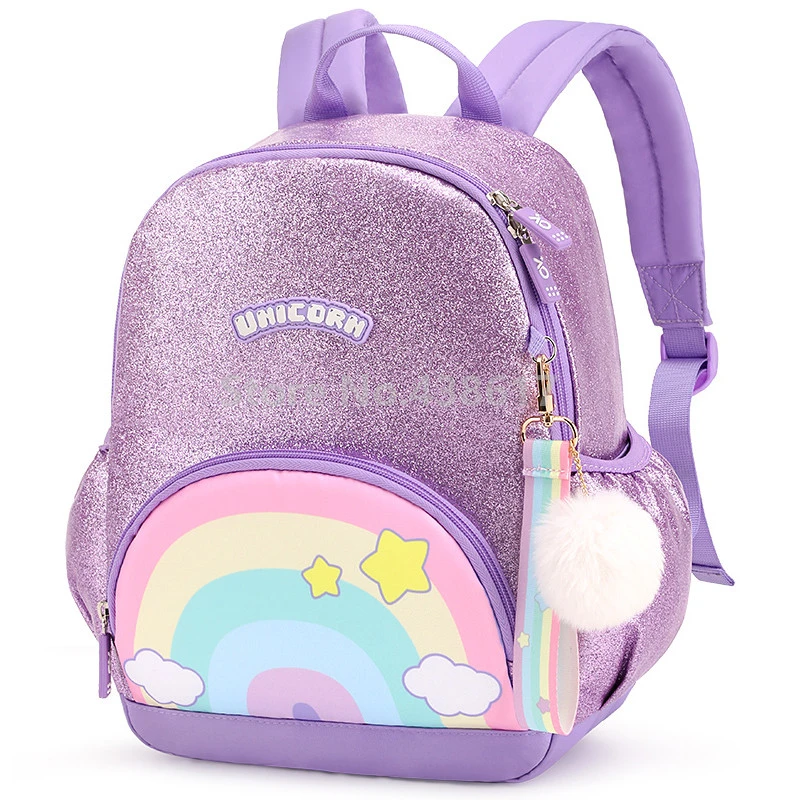 Mochila de piel sintética para niñas y niños, morral brillante de color rosa, morado arcoíris, a la moda, bolso escolar para preescolar|Mochilas escolares| -