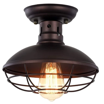 

Industrial Metal Cage Ceiling Light ,E26 Semi Flush Mount Mini Pendant Lighting Chandelier for Porch Kitchen