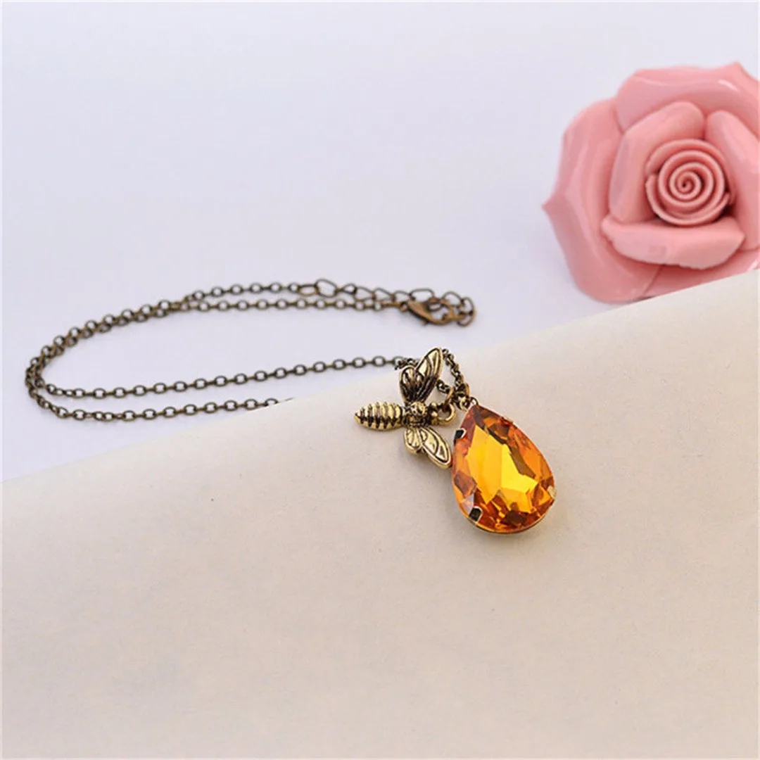 Charm Jewelry Yellow Rhinestone Crystal Honey Bee Pendant Necklace Gift