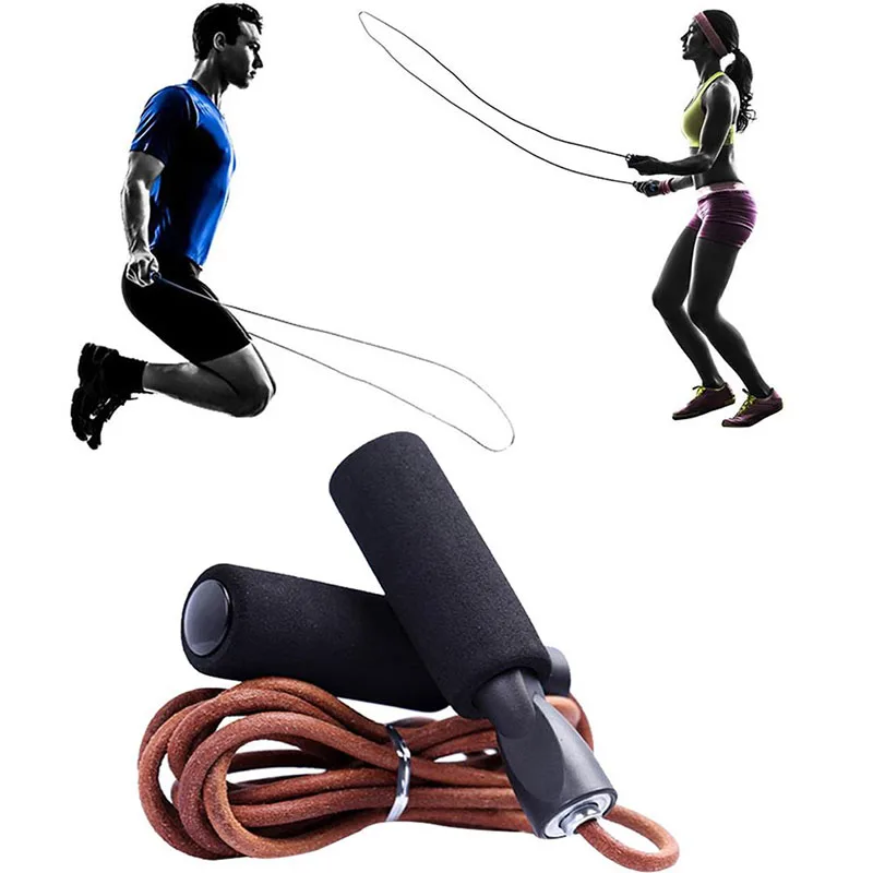 Leather Jump Rope Adjustable Length Workout Speed Aerobic Exercise Training