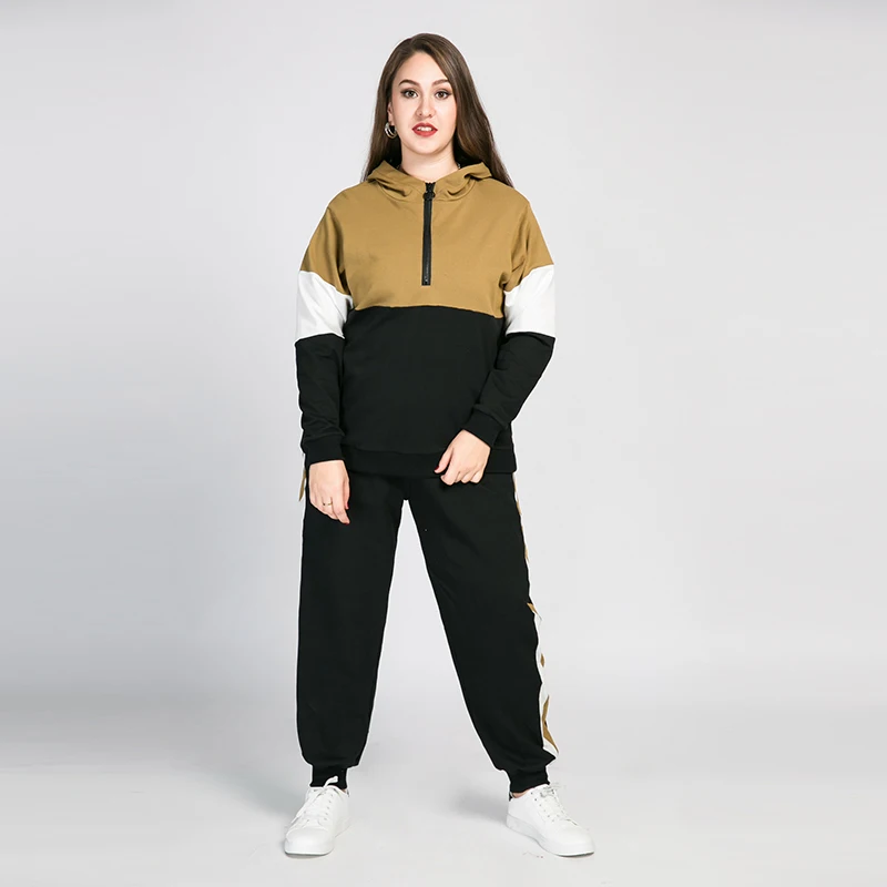 

Autumn Tracksuits Set Women Long Sleeve Half Zipper Hooded Sweatshirt + Striped Long Trousers Two Piece Sets Woman Suits T2209